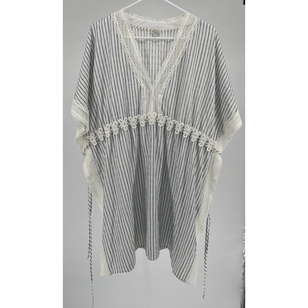 J. Crew Beachwear Size M/L Crochet Lace Trim Tunic‎ Cover-Up Kaftan Boho Cottage - Picture 2 of 9